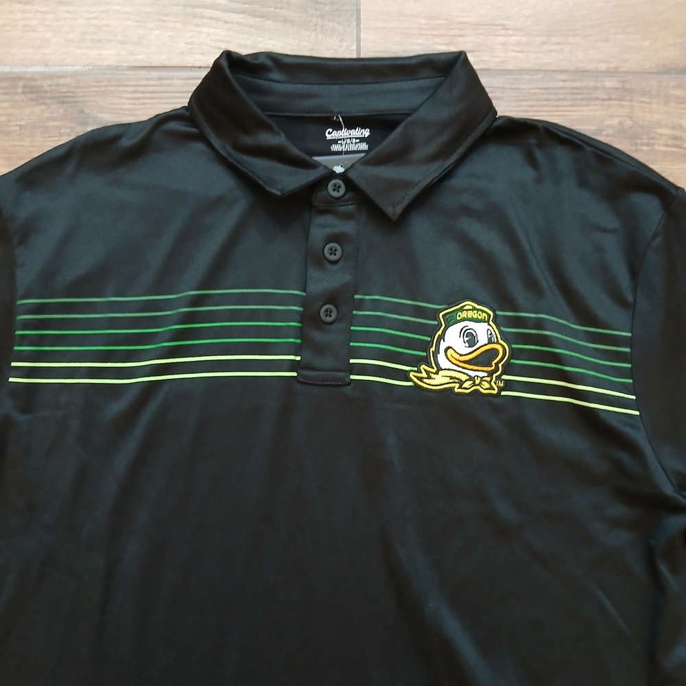 Oregon Ducks Polo Mens Large Black Golf Shirt Captivating Performance Stretch